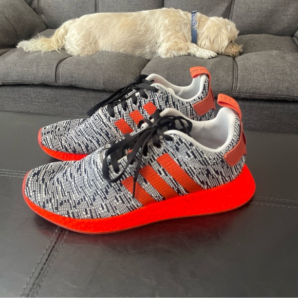 Adidas NMD_R2 Runner Boost White Grey Orange CQ0720 M-10 Customized Neon Orange - Picture 5 of 8